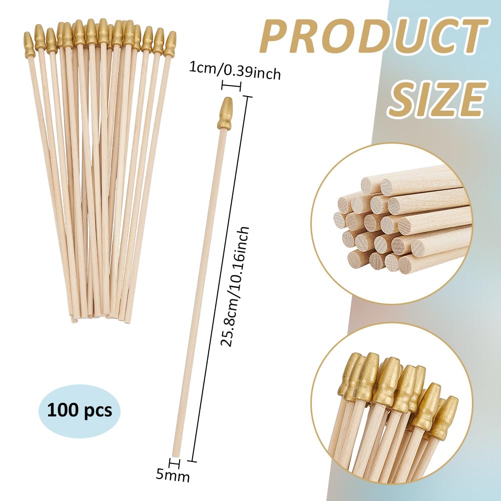 BENECREAT bâtons drapeau bois 25,8cm doré x100