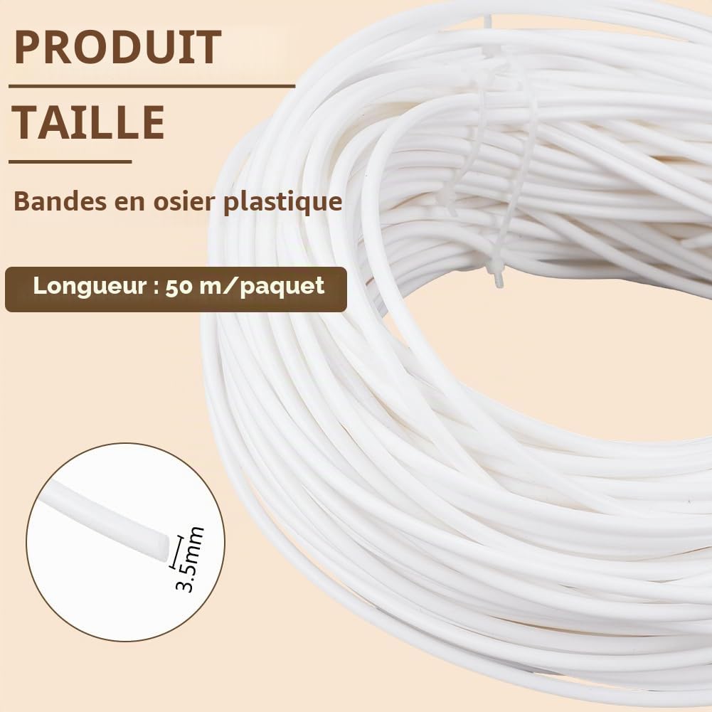 BENECREAT Osier Plastique Blanc Rond 3,5mm Rouleau 50m