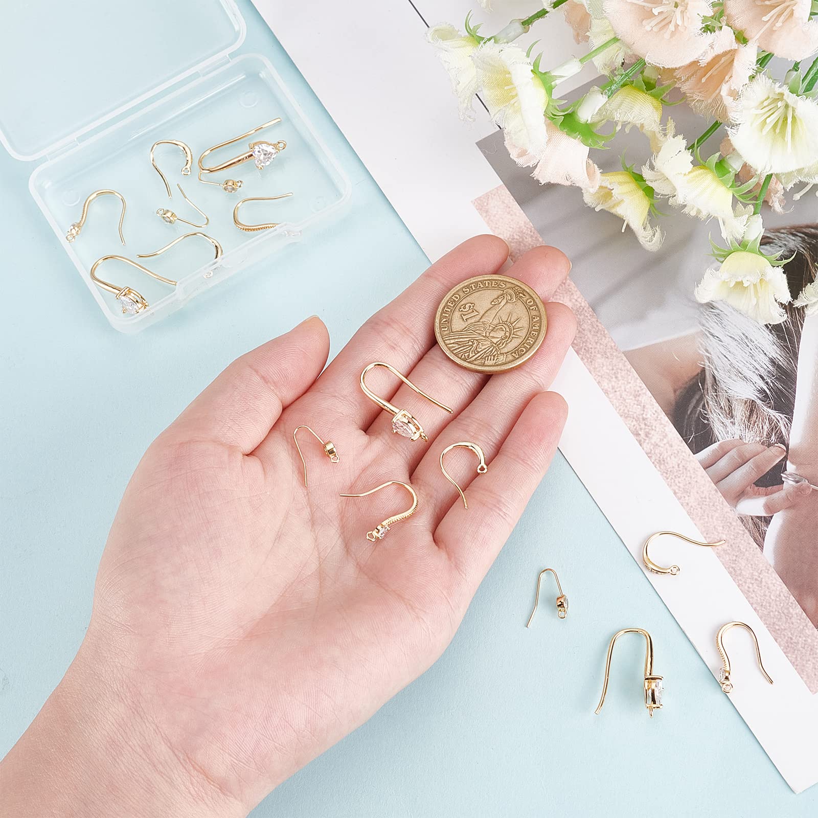 BENECREAT Crochets Boucles d'Oreilles Plaqué Or 18K 16 pcs