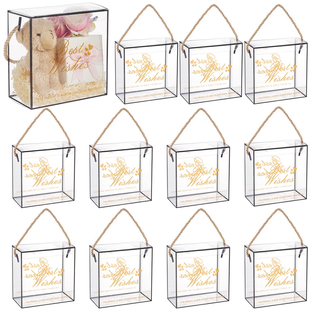 BENECREAT Boîte Cadeau Transparente Dorée 12pcs Poignée
