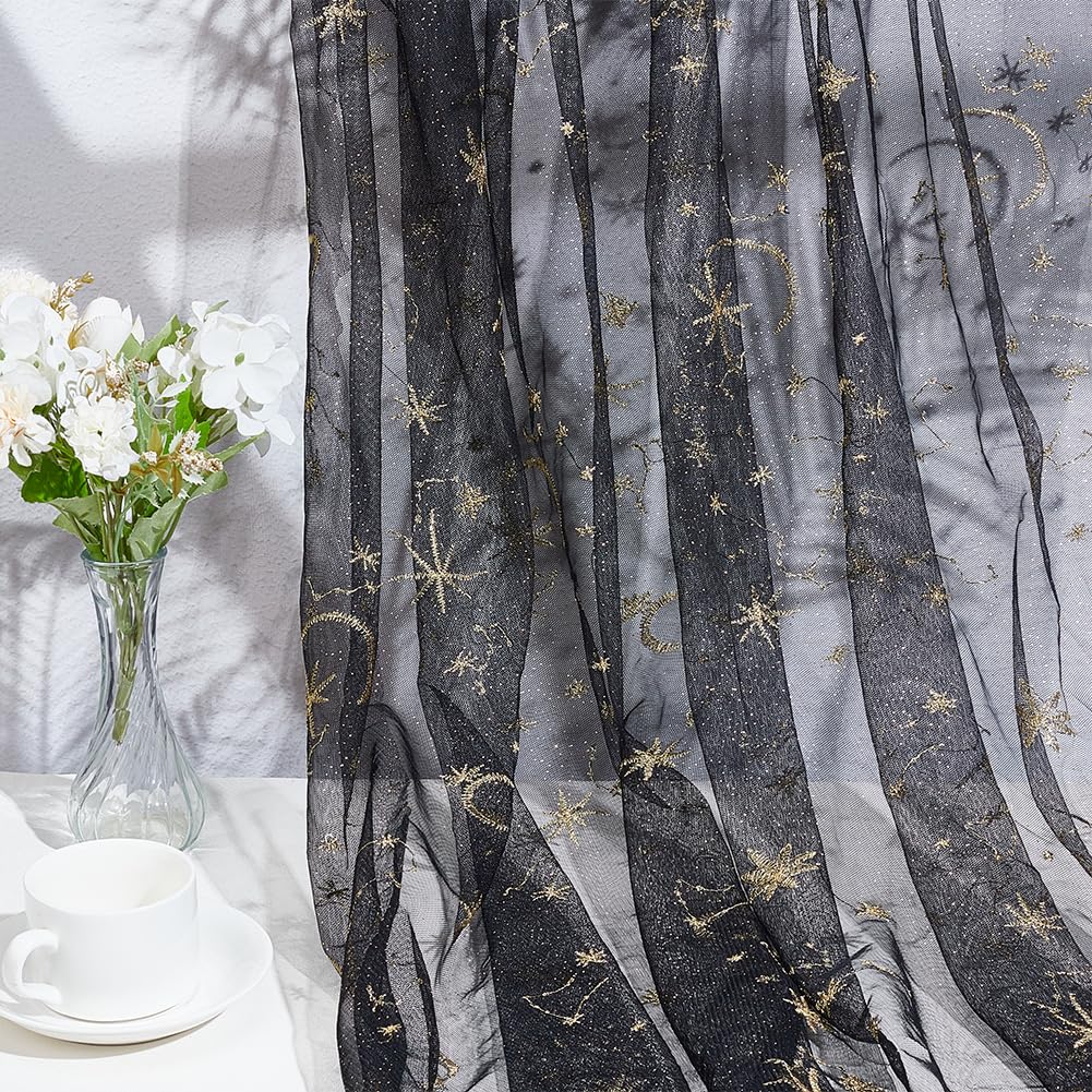 BENECREAT Tulle pailleté étoiles lune tissu noir 90x159 cm