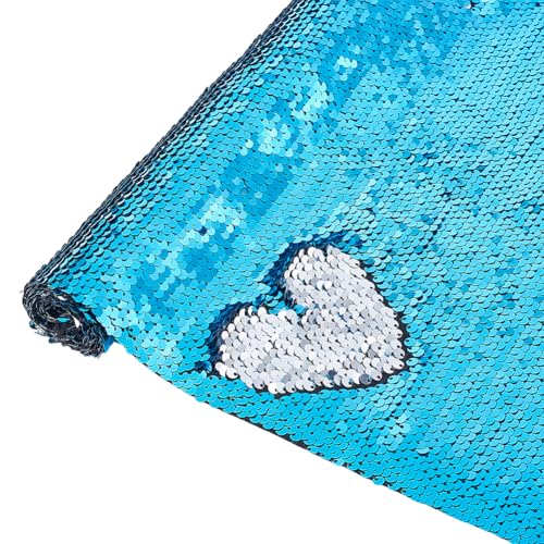 BENECREAT tissu paillettes réversible bleu argent 100x33cm