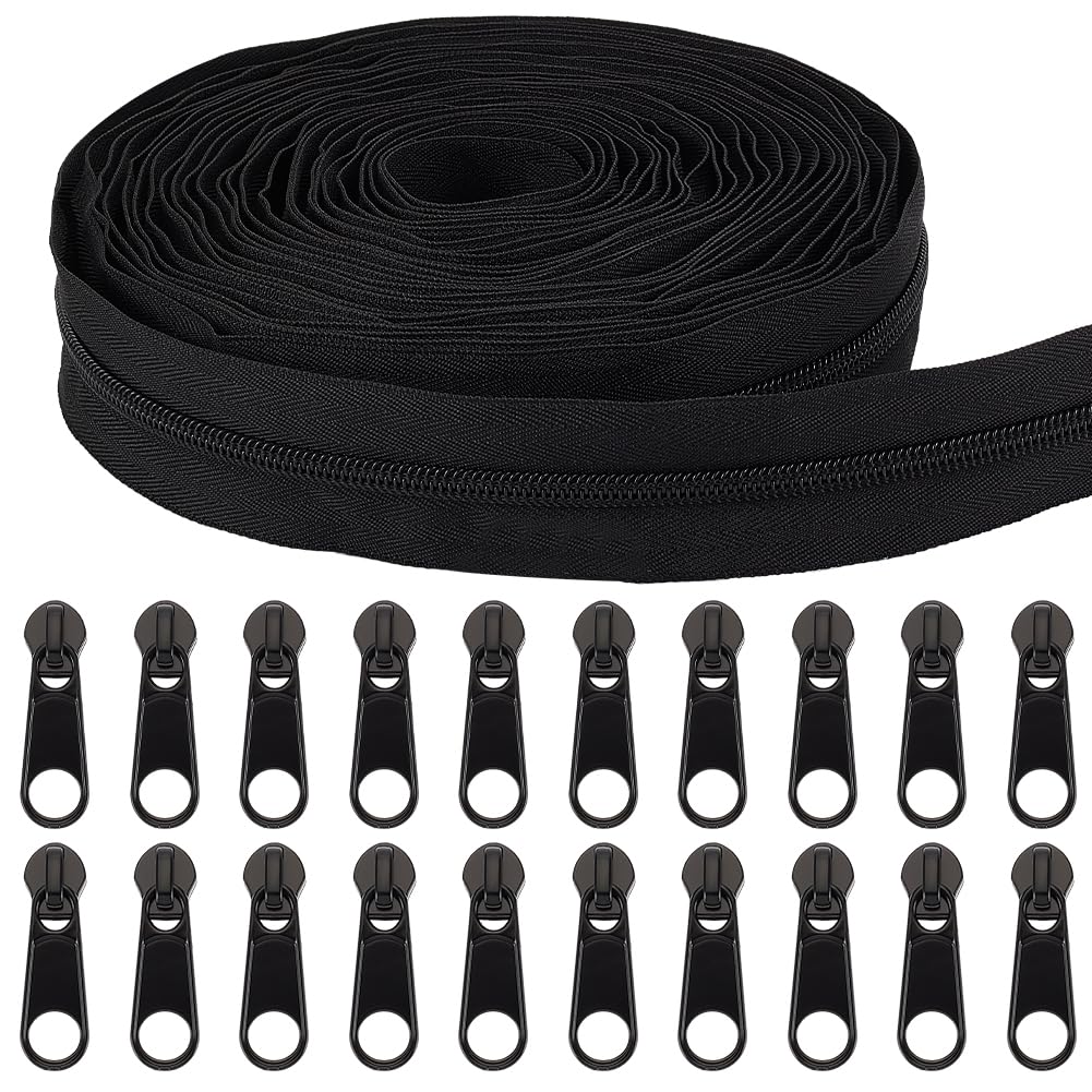 BENECREAT kit réparation fermeture éclair noir 20 curseurs + 10 m