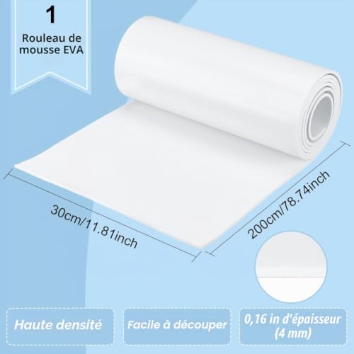 BENECREAT Rouleau mousse EVA adhésif blanc 30cmx2m 4mm