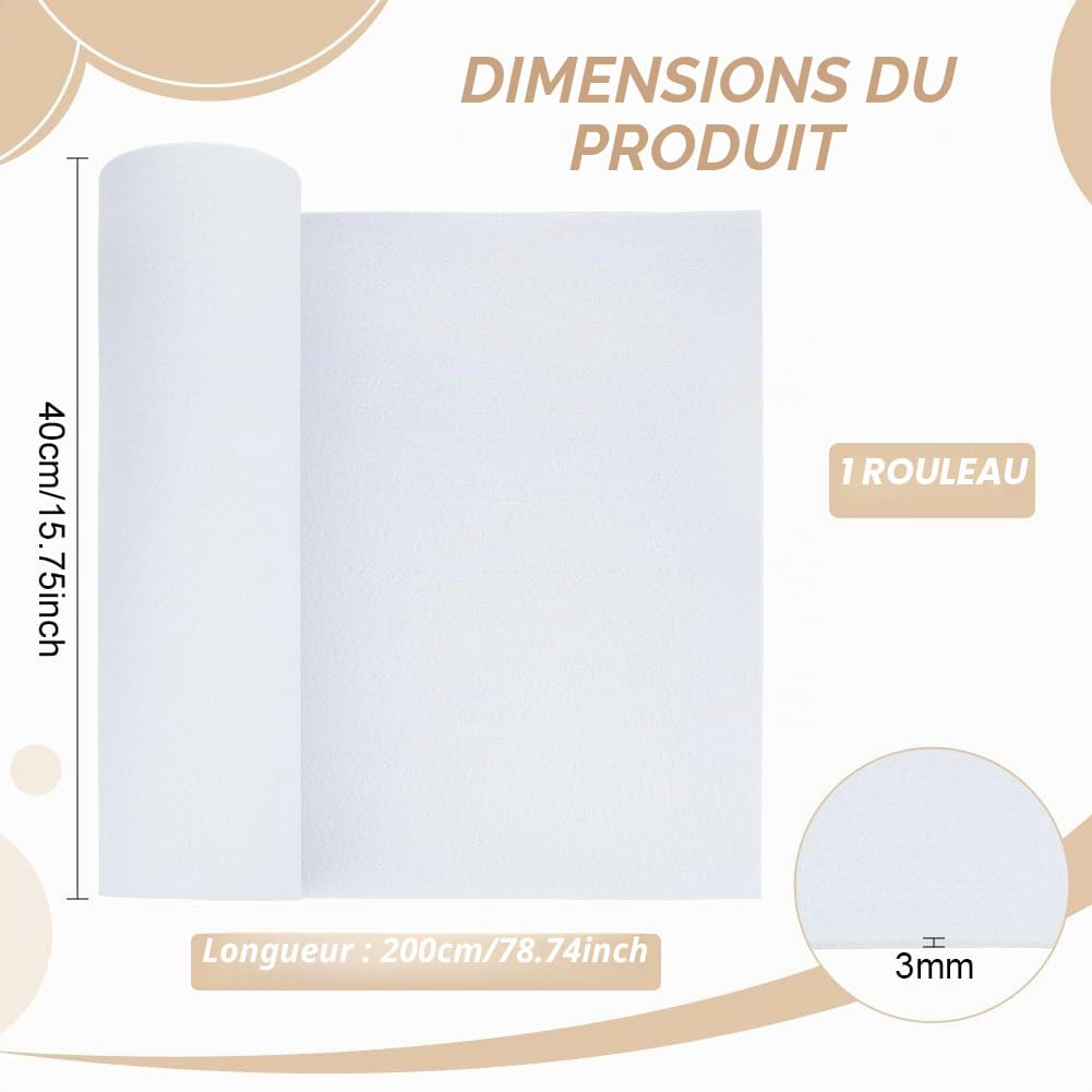 BENECREAT Rouleau Feutrine Blanc 2m x 40cm 3mm
