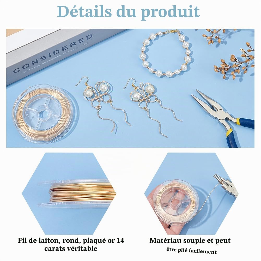 BENECREAT fil laiton plaqué or 14K 1 mm 10 m