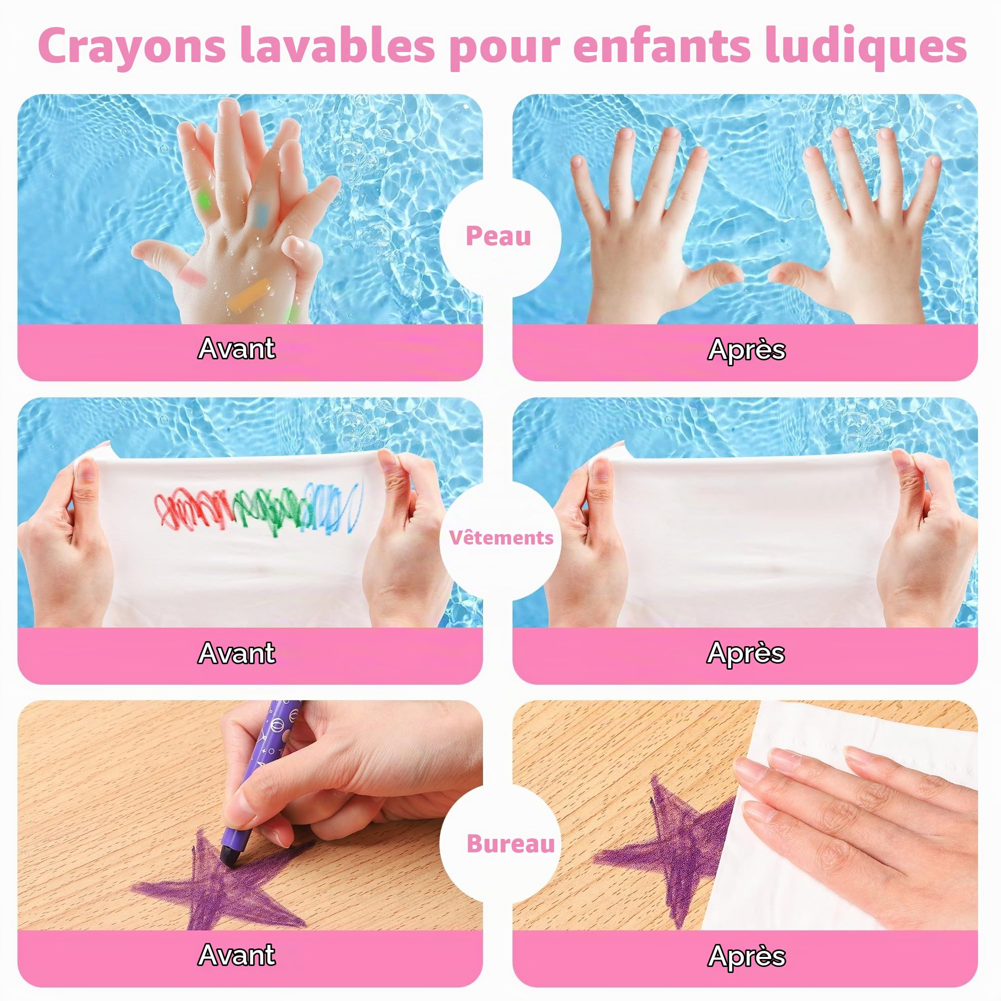 JYPS crayons enfants licorne 24 couleurs lavables
