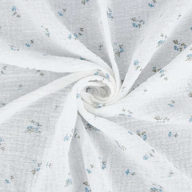 BENECREAT tissu coton double gaze fleuri bleu 1,5 m