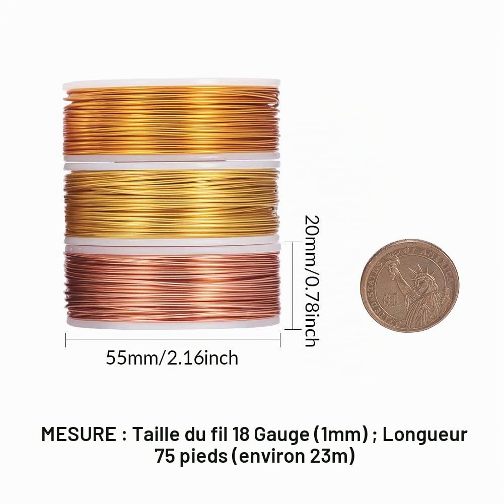 BENECREAT fil aluminium 18 gauge 1 mm 6 rouleaux couleur