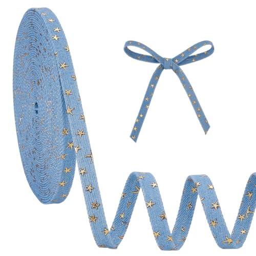 BENECREAT ruban denim bleu acier étoiles or 10 m