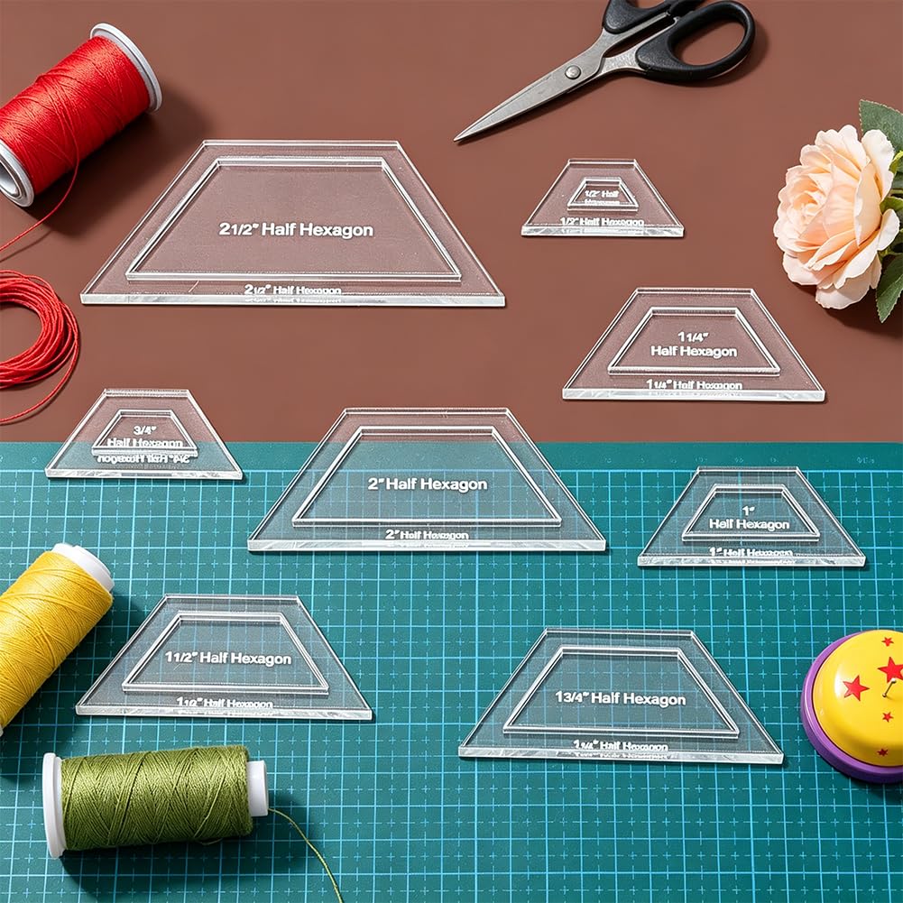 BENECREAT Gabarit couture demi-hexagone acrylique 8 tailles