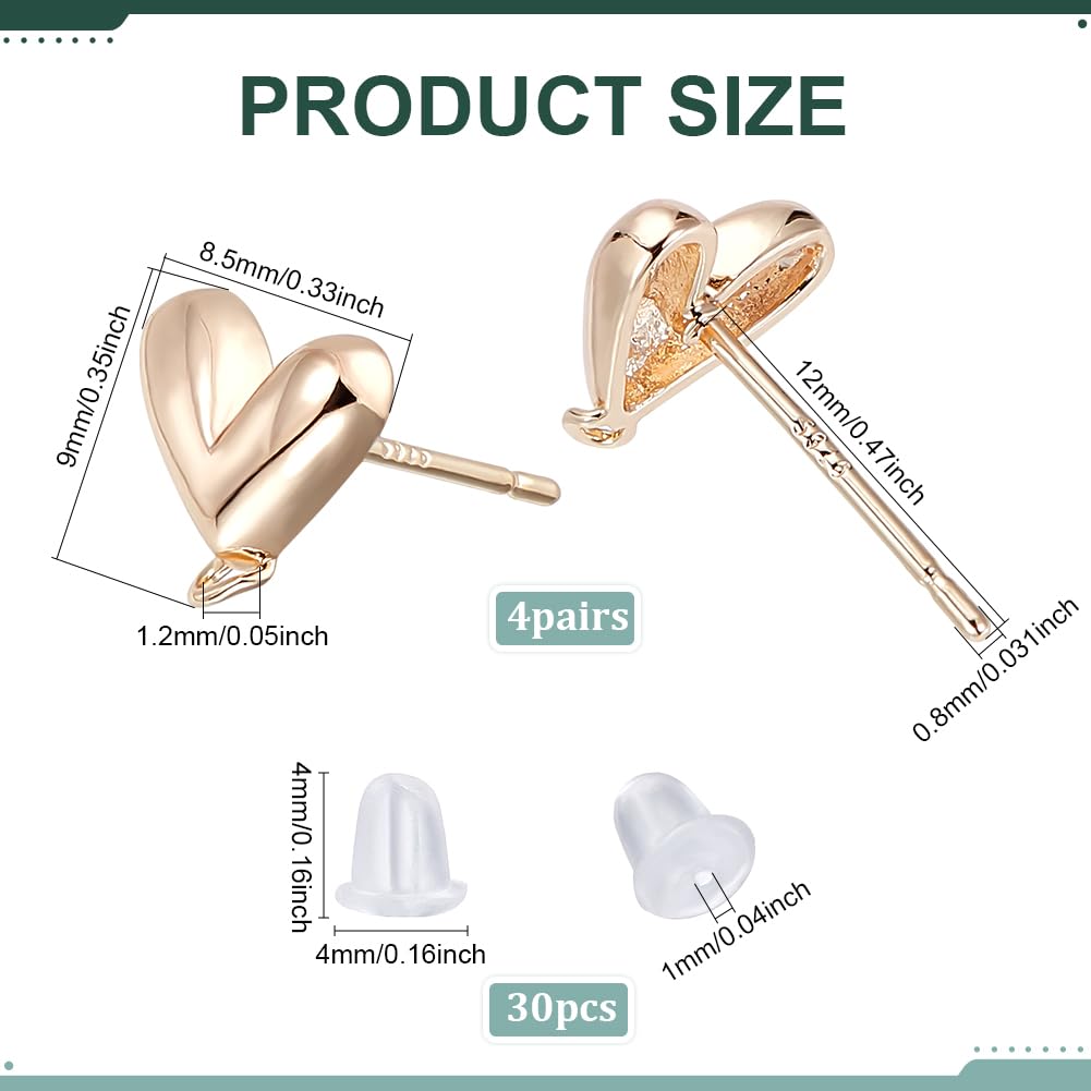 BENECREAT Boucles Oreilles Tige Cœur Doré 9x8,5mm 4 Paires