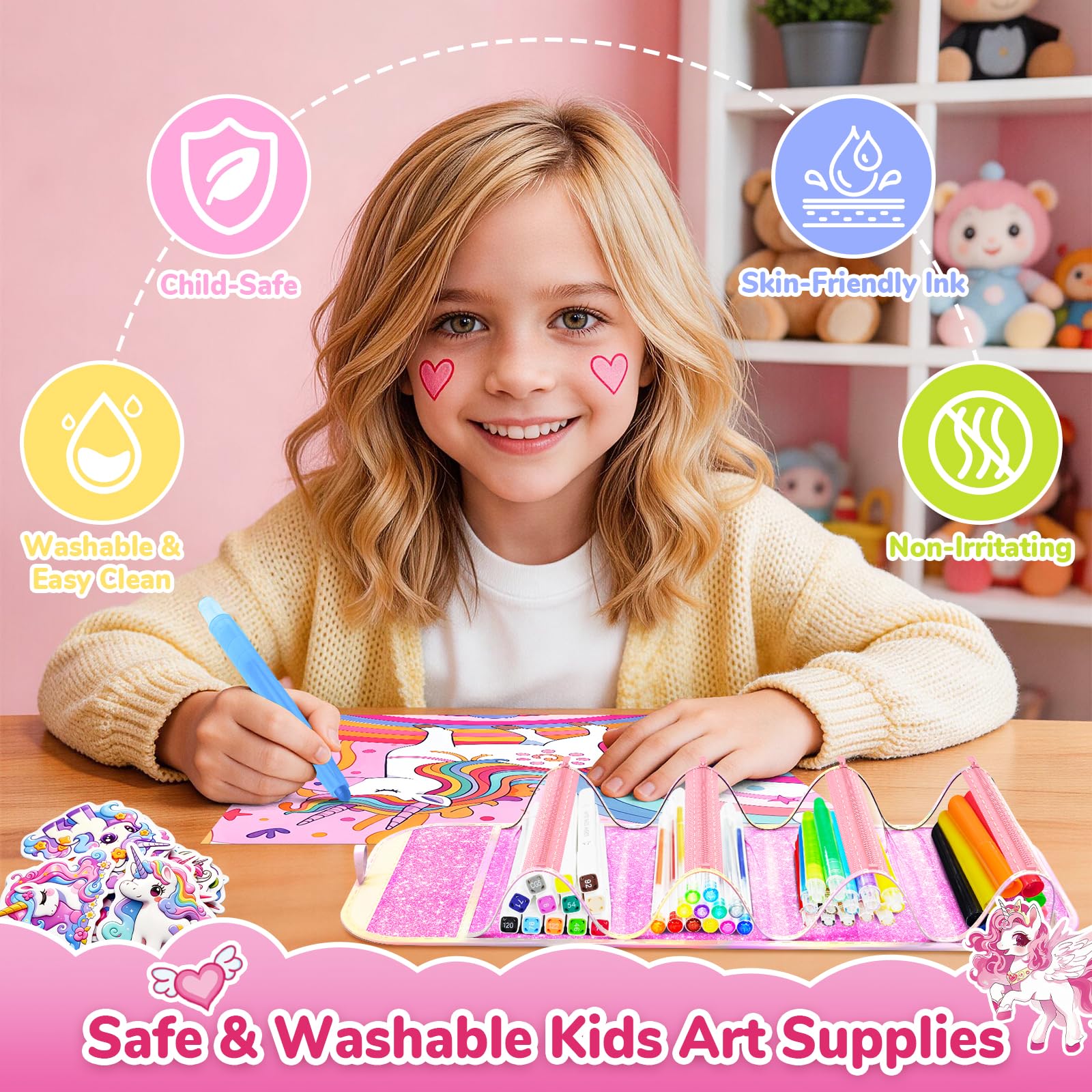 JYPS kit feutres licorne 70 pièces trousse paillettes
