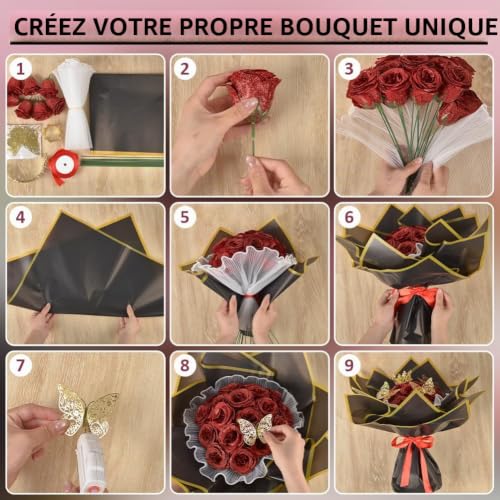 BENECREAT Kit Bouquet Fleurs DIY Roses Paillettes 40pcs Mariage