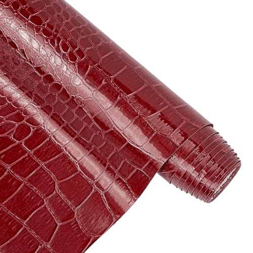 BENECREAT Tissu Faux Cuir Crocodile Rouge 2,7x1,37 m