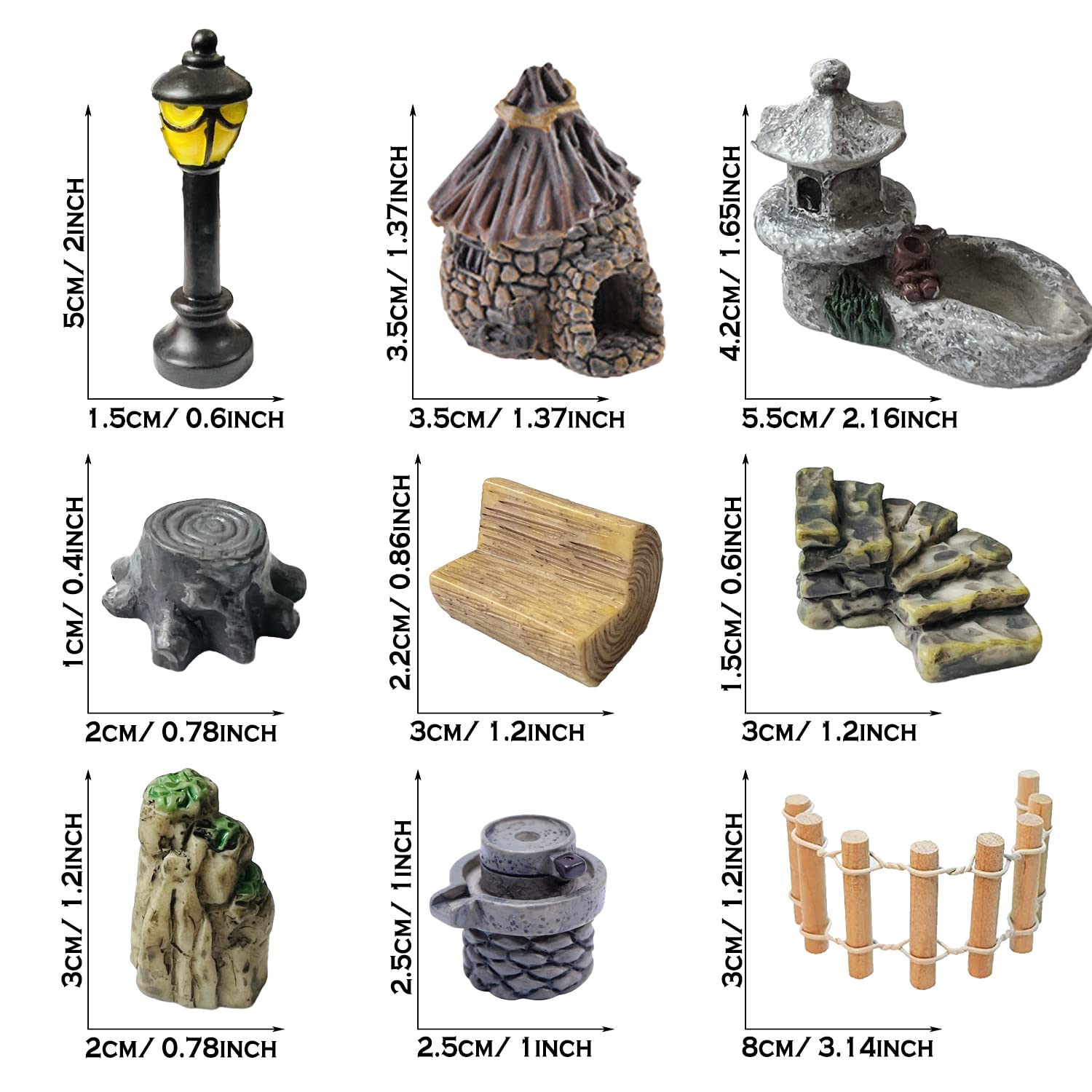 Cayway Lot 26 Accessoires Jardin Zen Miniature Vert Marron Gris