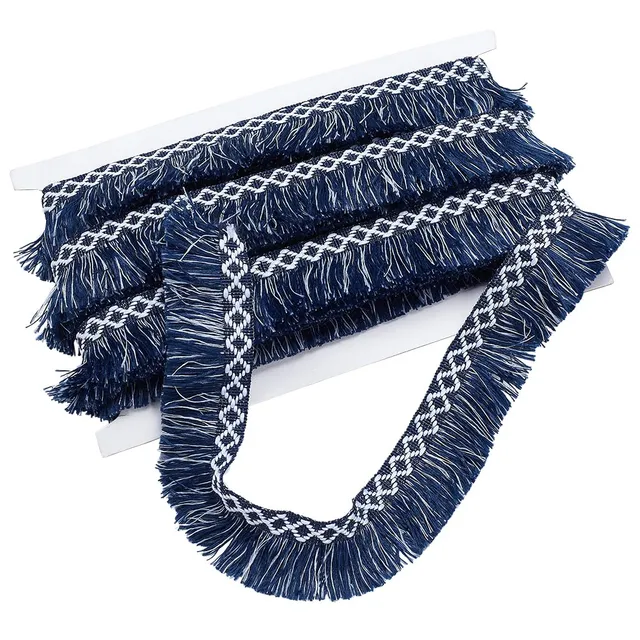 BENECREAT Galon frange ethnique blanc bleu 10 m 35 mm