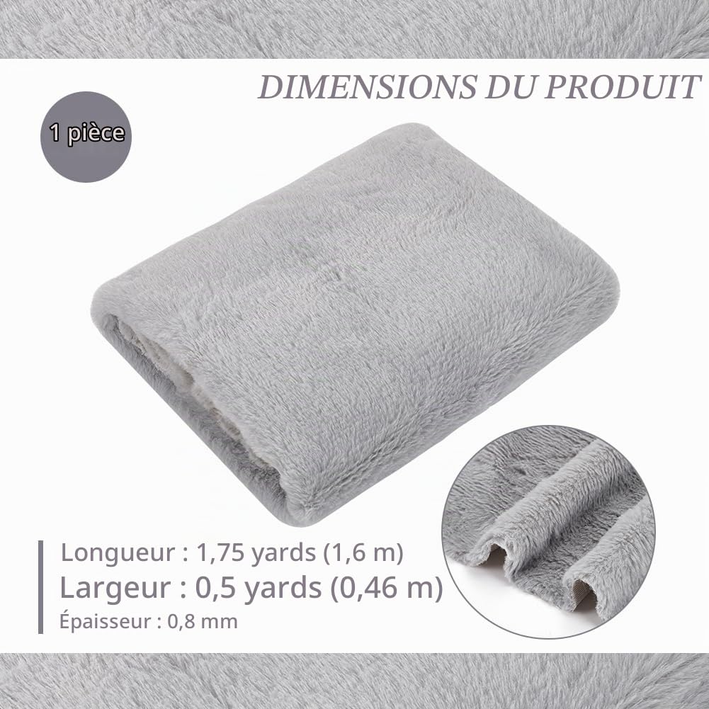 BENECREAT Tissu fausse fourrure gris foncé 160x50cm poils courts