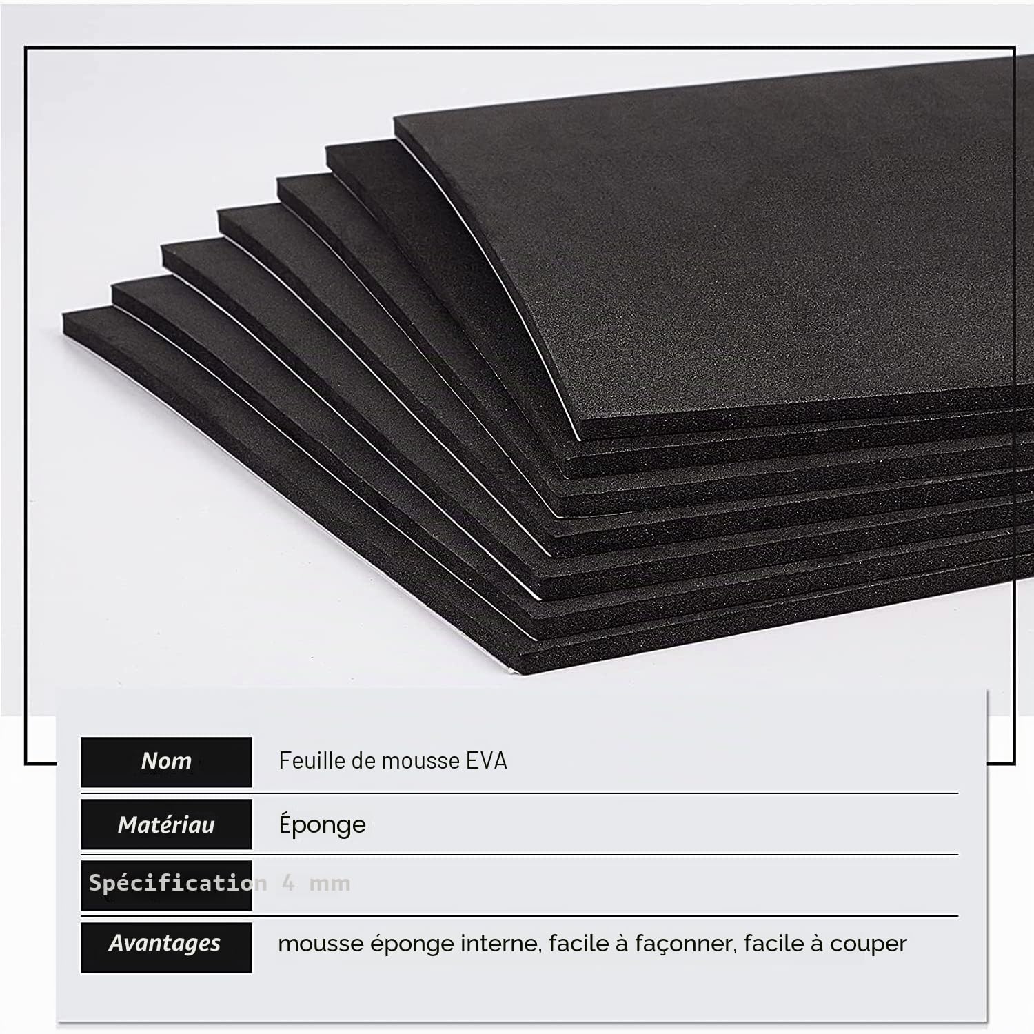 BENECREAT Feuilles Mousse EVA Noires Autocollantes 8pcs 4mm