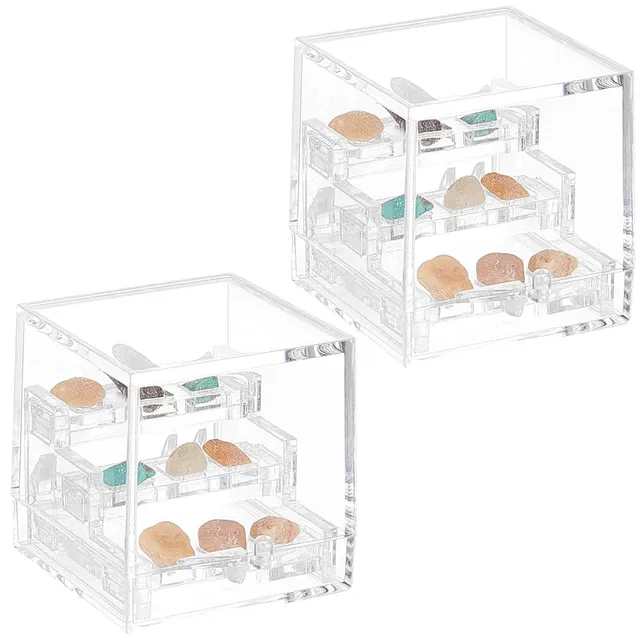 BENECREAT Vitrine 3 Niveaux Boîte Minéraux Acrylique 3,5cm Lot 2