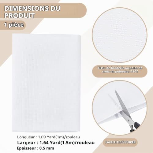 BENECREAT 18CT Toile Aida Blanche 1x1,5m 1mm