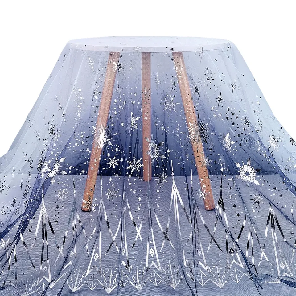 BENECREAT Flocon Neige tulle bleu marine 3m flocon argenté