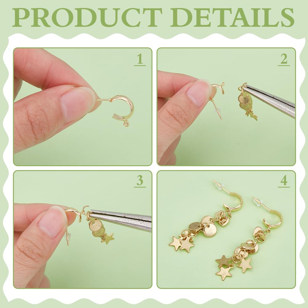 BENECREAT Clous Boucles d'Oreilles tiges laiton doré argent x16