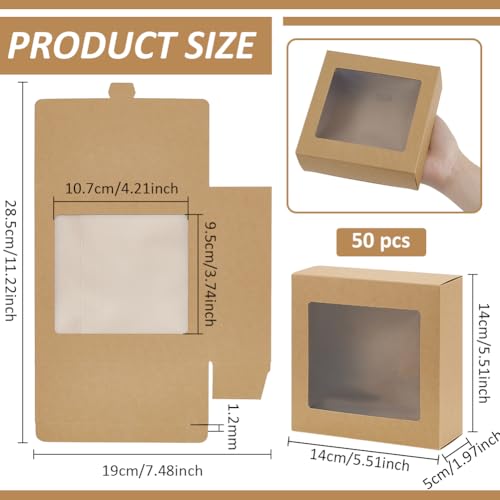 BENECREAT Boîtes Cadeau Carrées Fenêtre 14x14x5cm Kraft x50