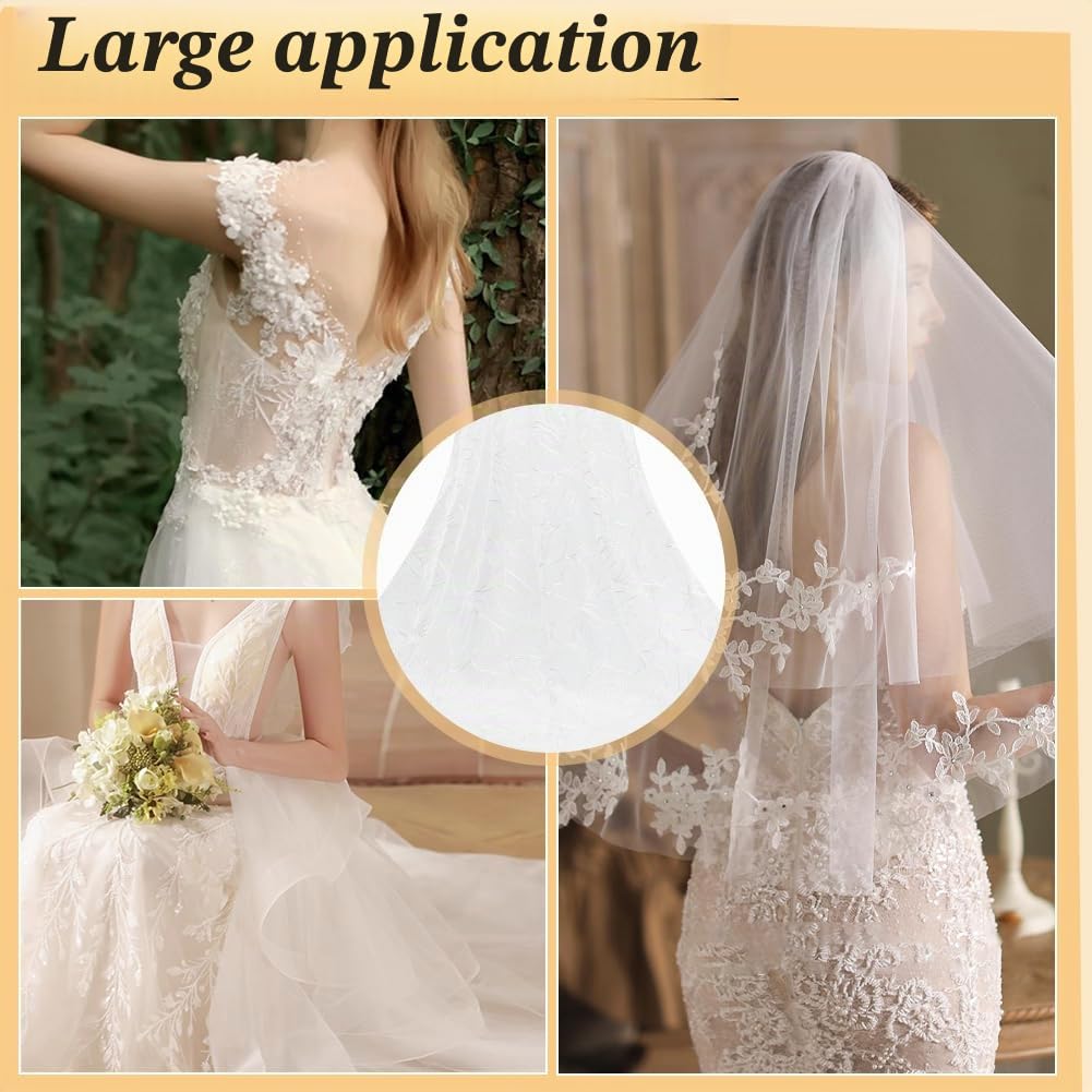 BENECREAT Tissu Dentelle Florale Blanc 90x164 cm Tulle
