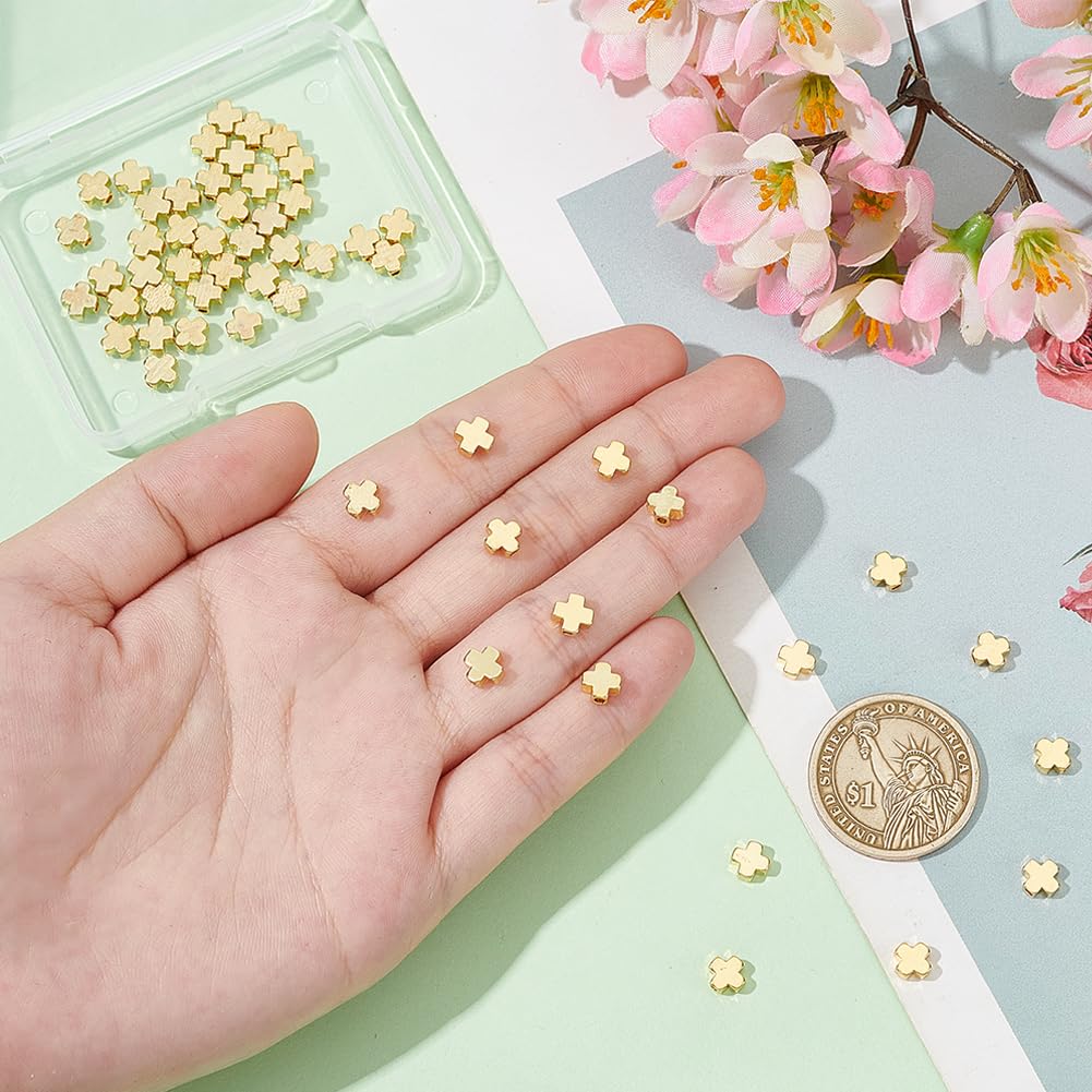 BENECREAT Perles Espaceur Croix Plaqué Or 18K 6x6x2 mm 60 Pcs