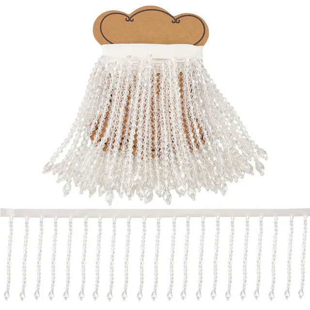 BENECREAT Bordure Franges Perles Cristal galon blanc 0,9 m 9 cm