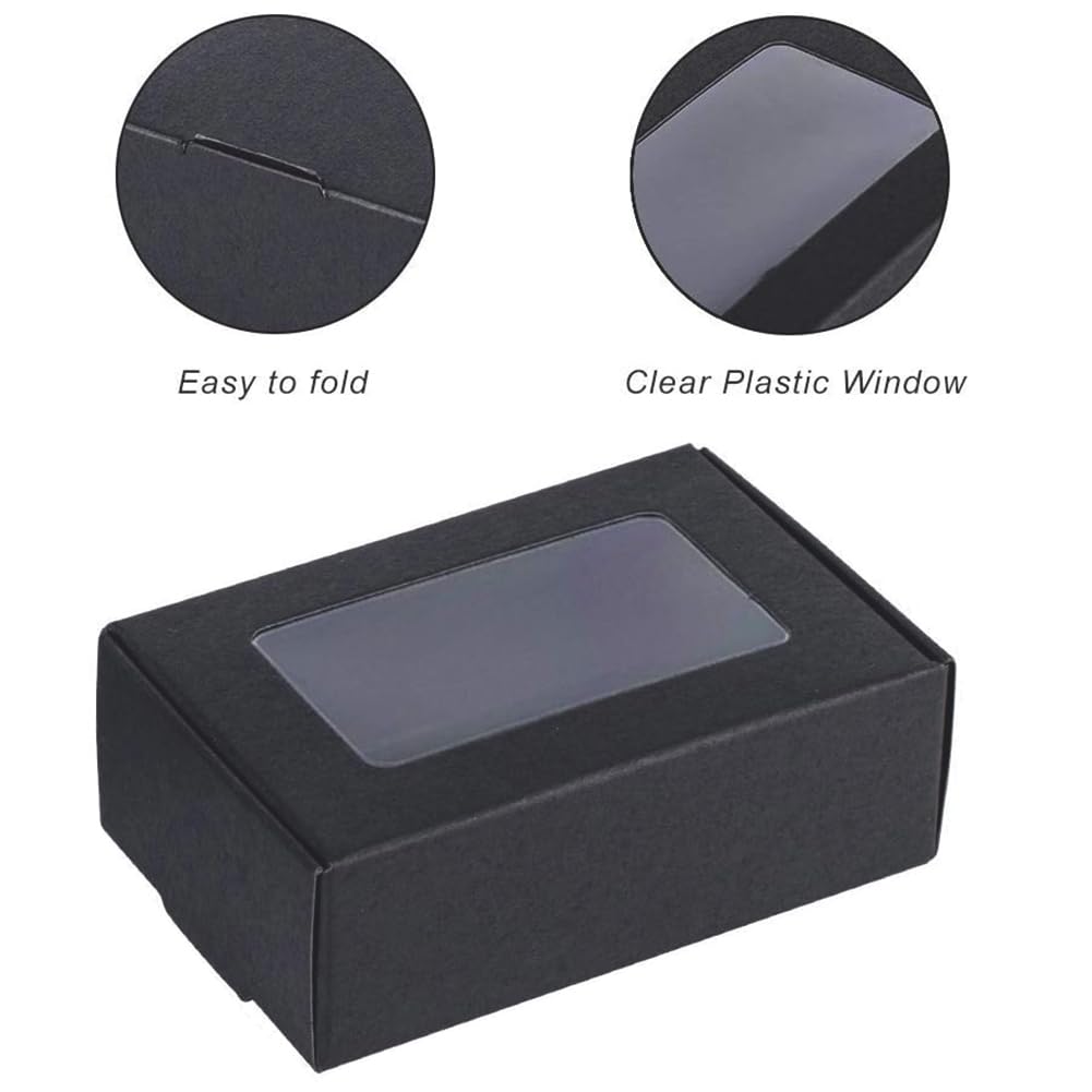 BENECREAT Boîtes kraft noires fenêtre lot de 100 8,7x6,2x3 cm