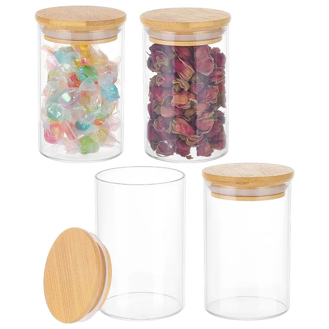 BENECREAT bocaux verre 300ml couvercle bois 4 pièces