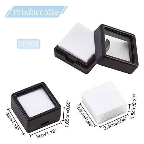 BENECREAT 12 boîtes bijoux noires 3 cm transparent