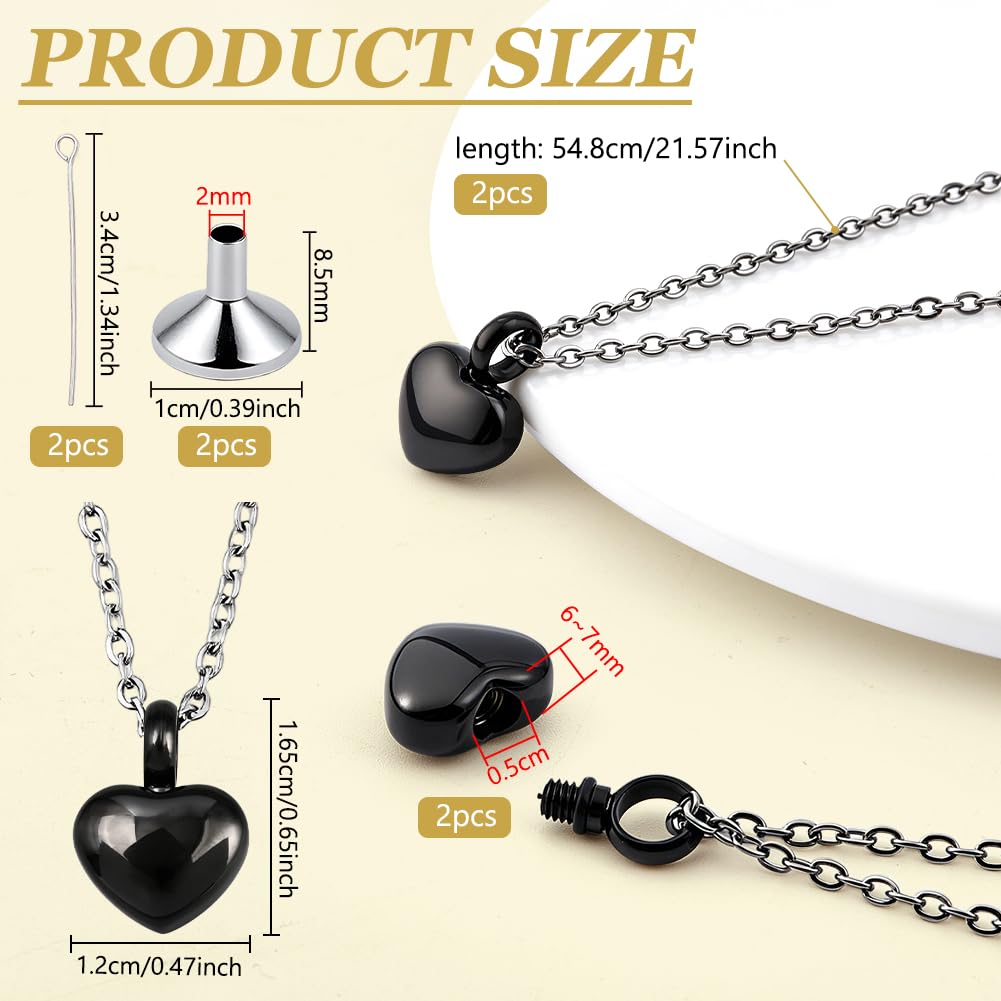 BENECREAT Pendentif Mémorial Cœur Acier Inoxydable Noir 2pcs