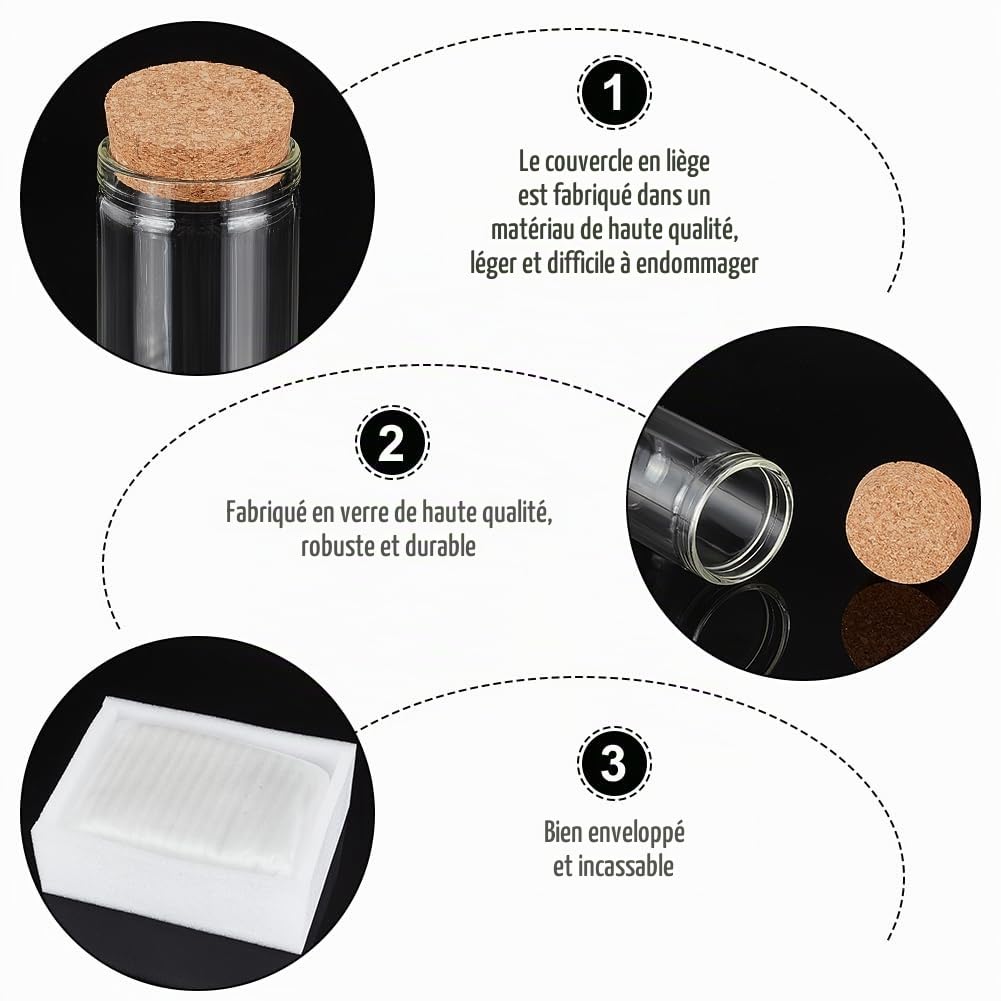 BENECREAT Bocaux Verre 15ml Bouchon Liège 32 Pièces Rond