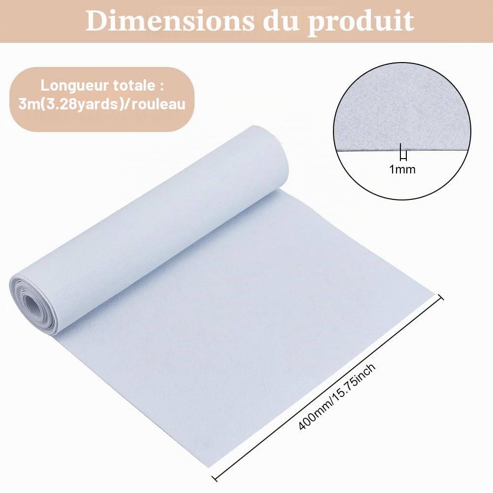 BENECREAT rouleau feutre blanc 3m x 40cm épais 1mm