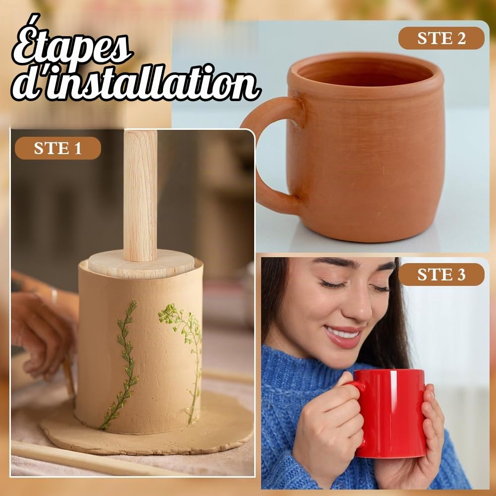BENECREAT Moule Poterie Tasse 12x8 cm Outil Bois