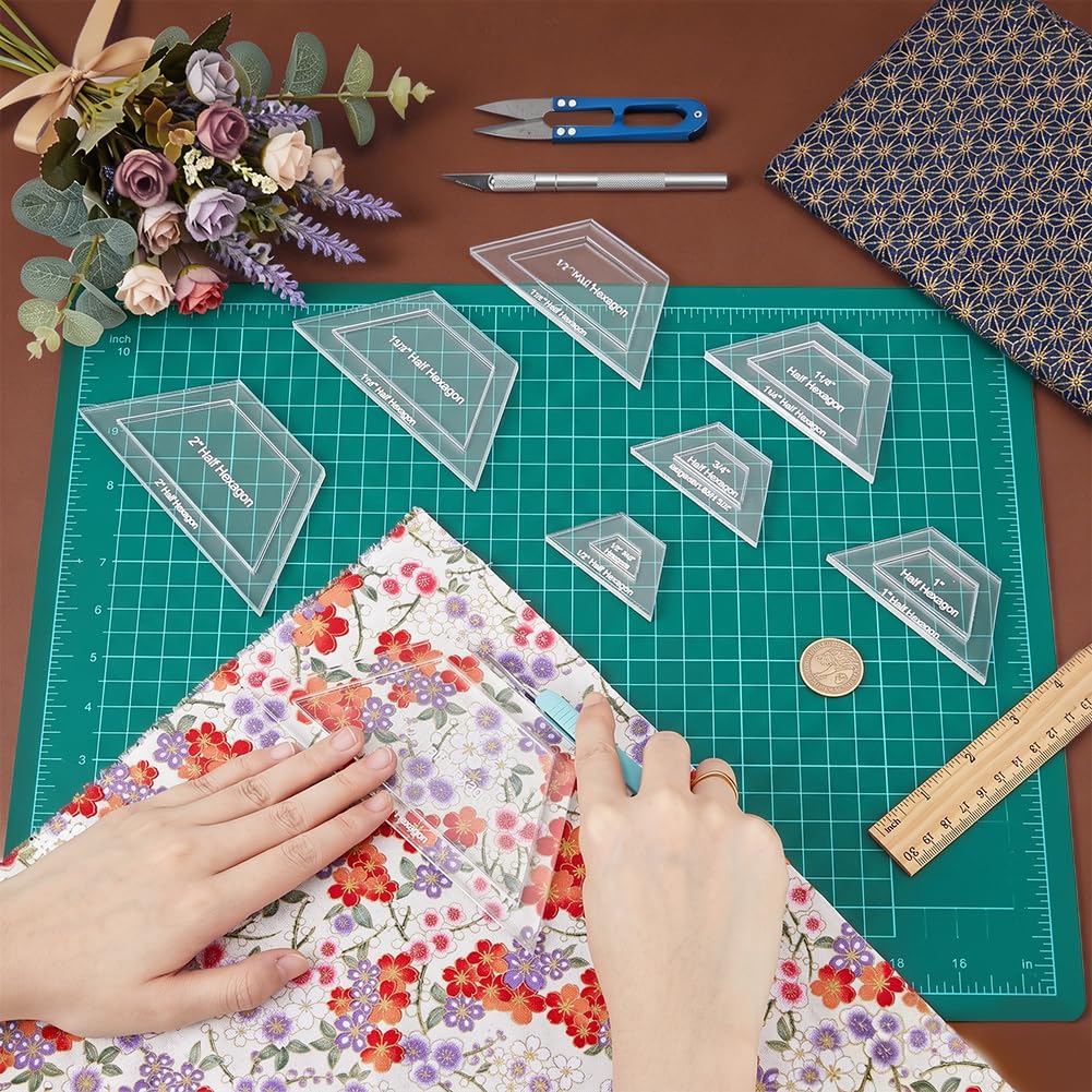 BENECREAT Gabarit couture demi-hexagone acrylique 8 tailles