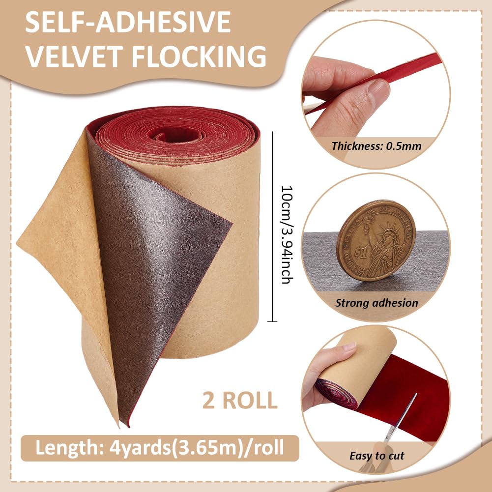 BENECREAT tissu velours adhésif rouge foncé 2 rouleaux 10cm