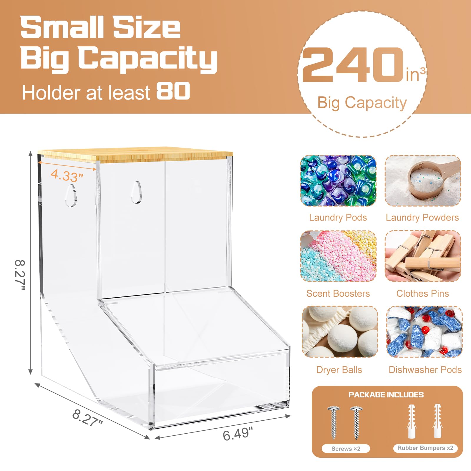 JYPS Boîte Lessive Acrylique Trapèze XL Transparente Couvercle