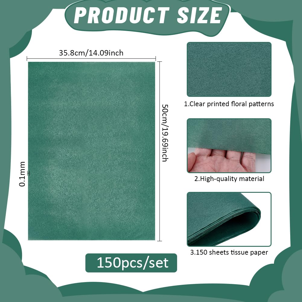 BENECREAT Papier de Soie Vert 50x35cm 150 Feuilles Emballage