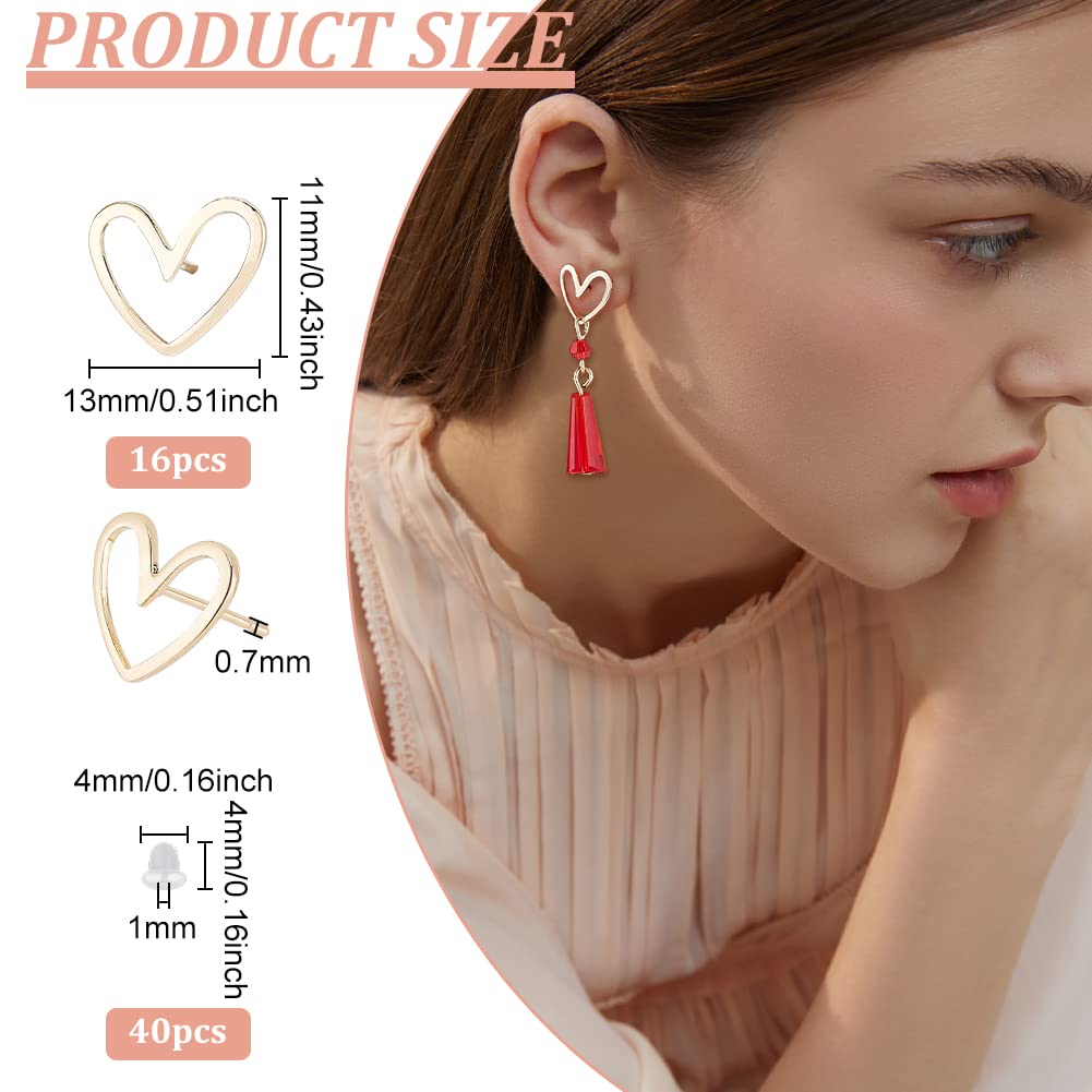 BENECREAT Clous d'oreilles cœur plaqué or 18K 16 pcs