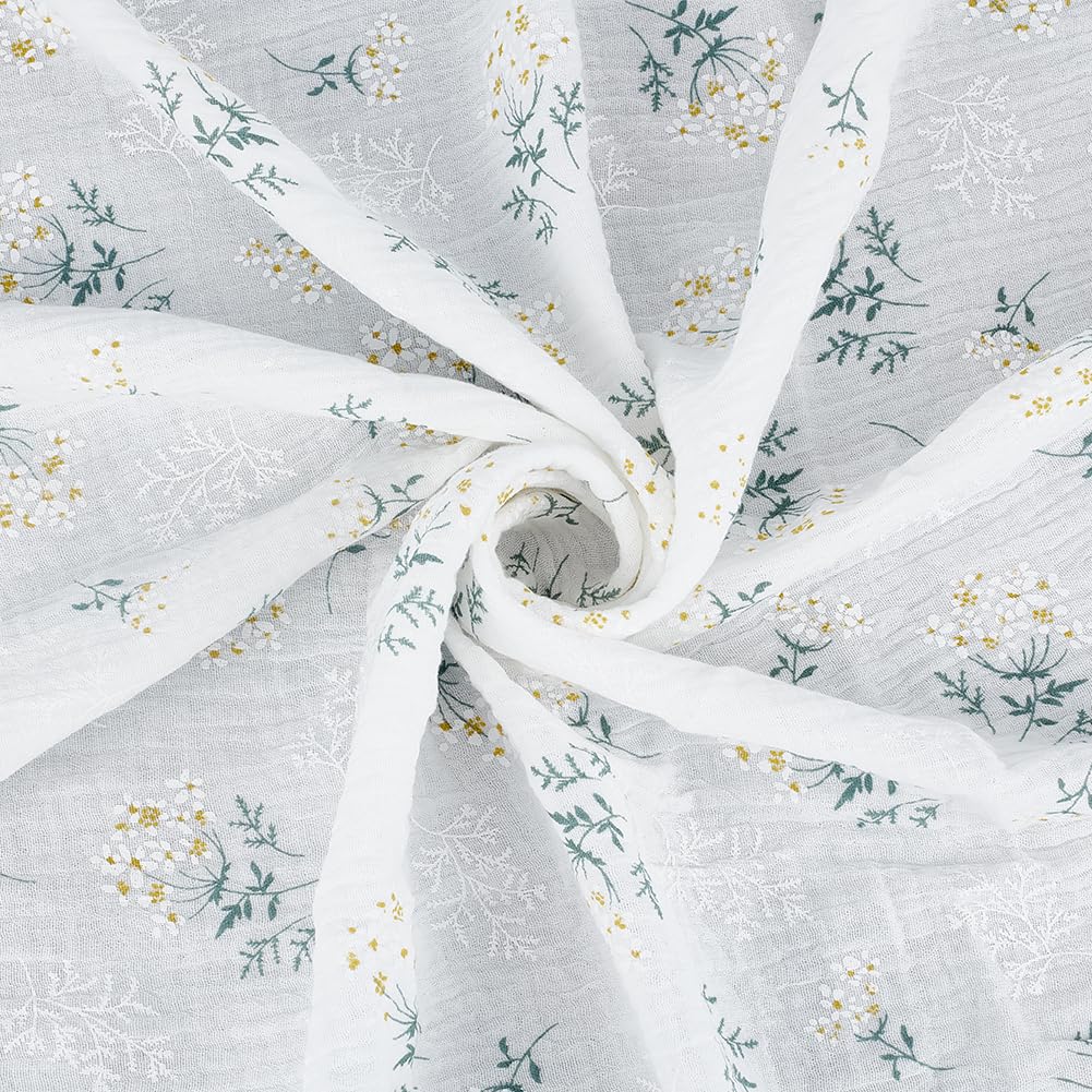 BENECREAT tissu coton double gaze fleuri bleu 1,5 m