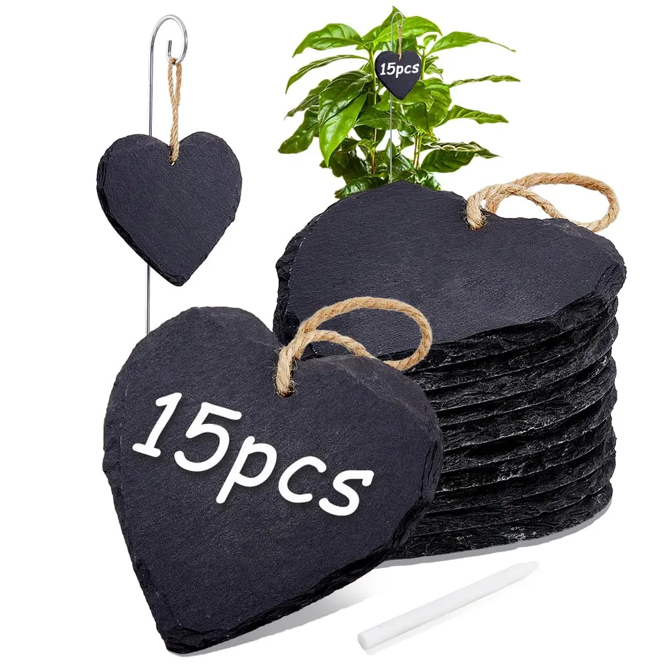 BENECREAT étiquettes plantes ardoise cœur x15 + stylo