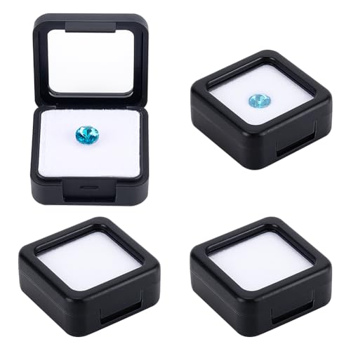 BENECREAT Boîte vitrine diamant 4x4 cm noir x4 éponge