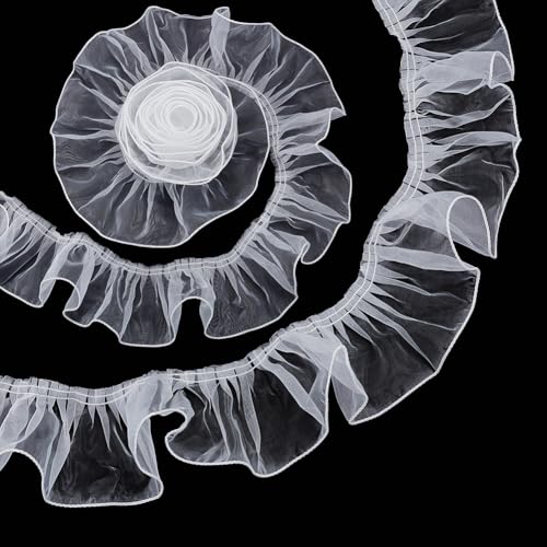 BENECREAT Ruban Organza Blanc Volants 95mm 7,3m
