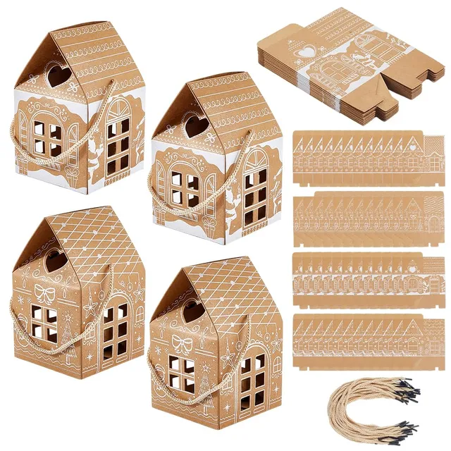 BENECREAT boîte cadeau Noël maison kraft 8x6x13 cm lot de 48