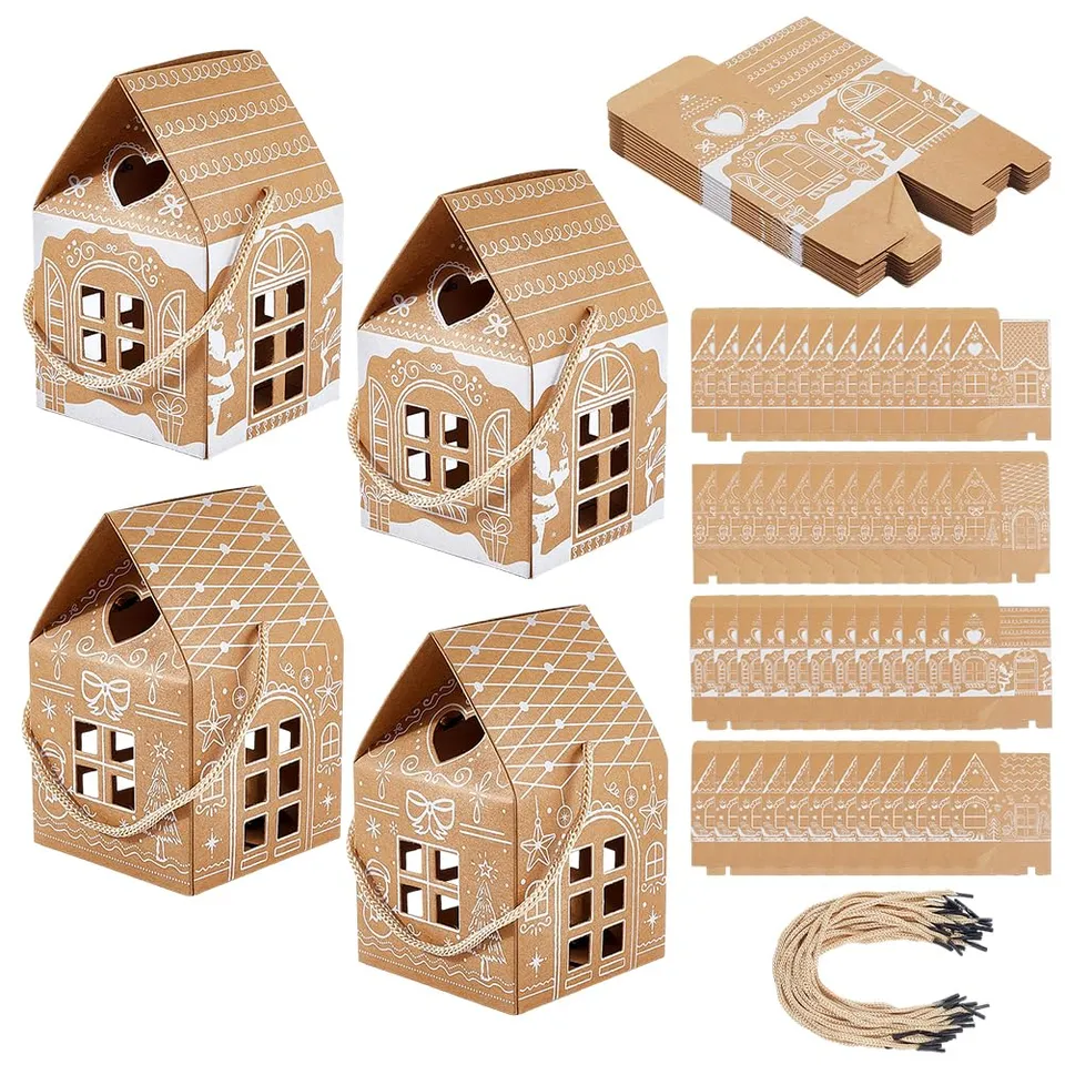 BENECREAT boîte cadeau Noël maison kraft 8x6x13 cm lot de 48