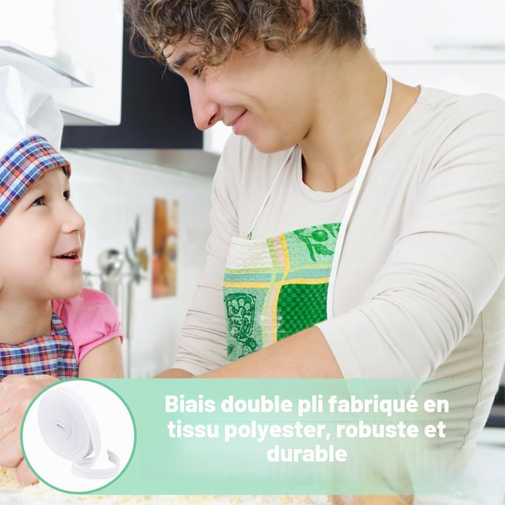 BENECREAT Biais Blanc 14mm 20 Mètres Pli Simple Coton